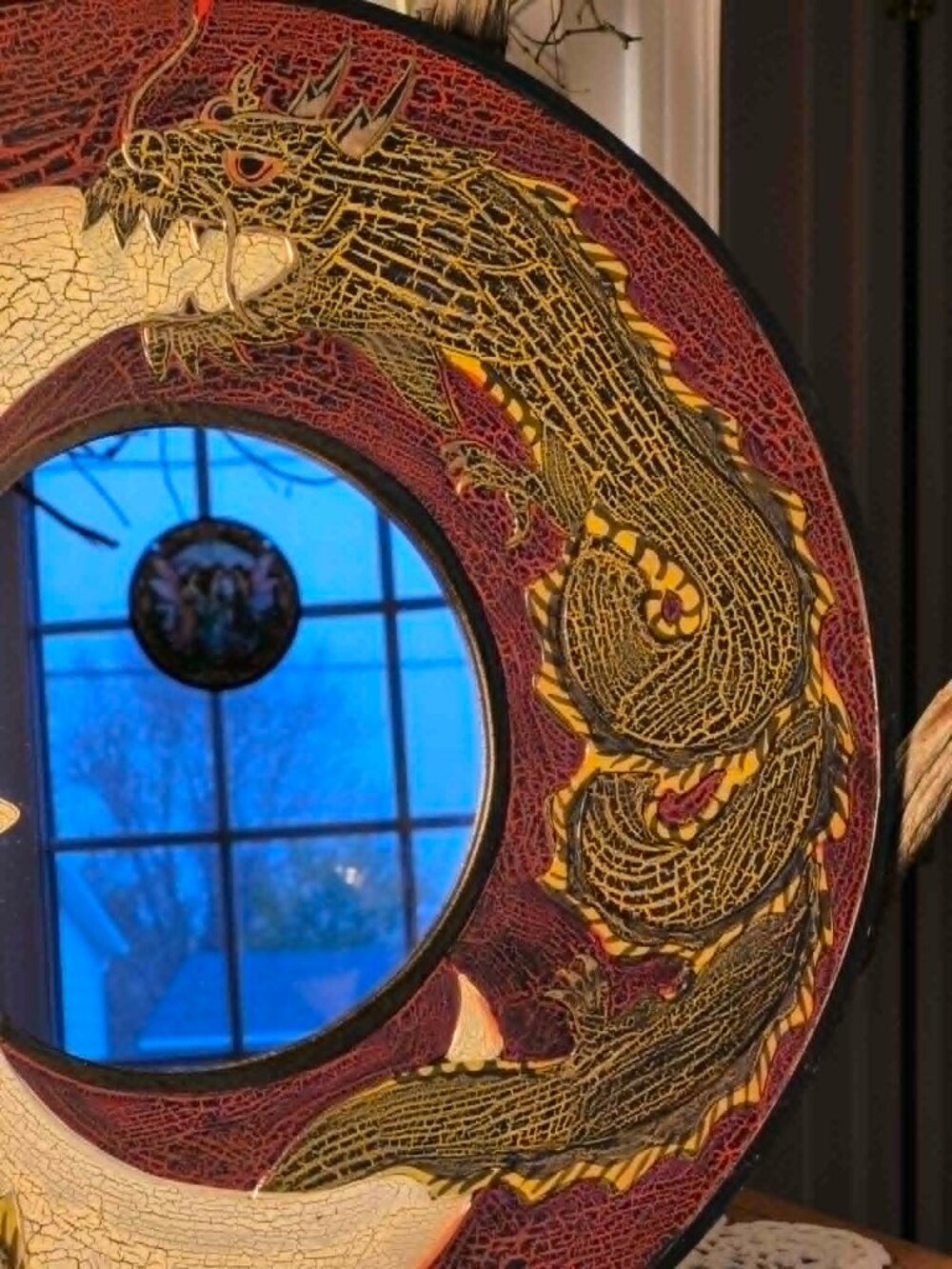Beyond Midnight Collection 🌙 Vintage Wooden Moon & Dragon Wall Mirror 15.5" - Picture 5 of 10